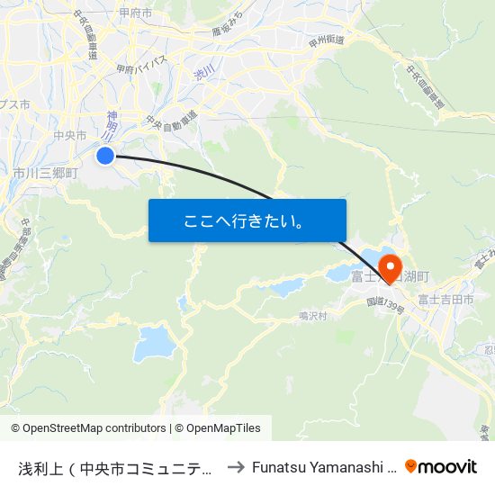 浅利上（中央市コミュニティバス） to Funatsu Yamanashi Japan map