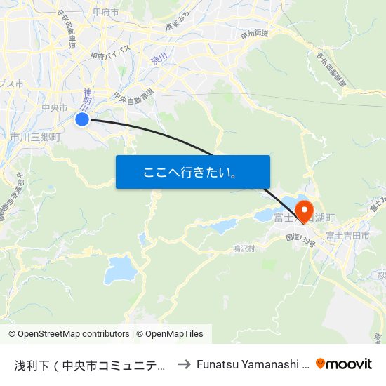 浅利下（中央市コミュニティバス） to Funatsu Yamanashi Japan map
