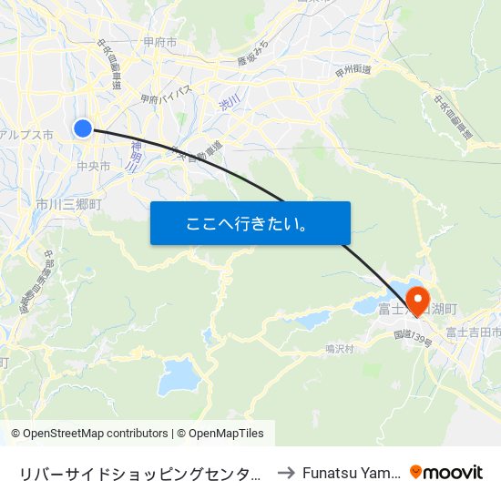 リバーサイドショッピングセンター（中央市コミュニティバス） to Funatsu Yamanashi Japan map