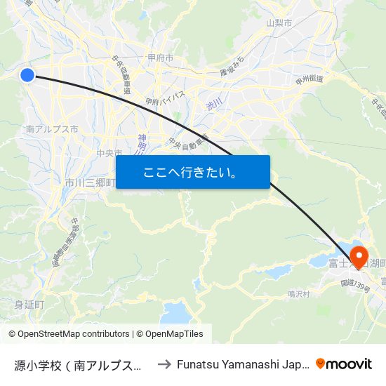 源小学校（南アルプス市） to Funatsu Yamanashi Japan map