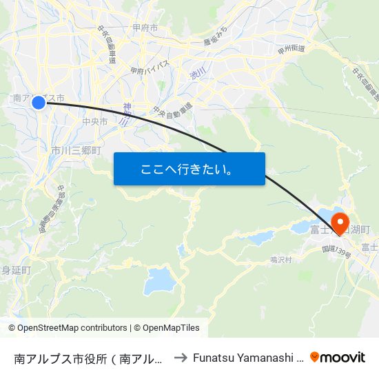南アルプス市役所（南アルプス市） to Funatsu Yamanashi Japan map