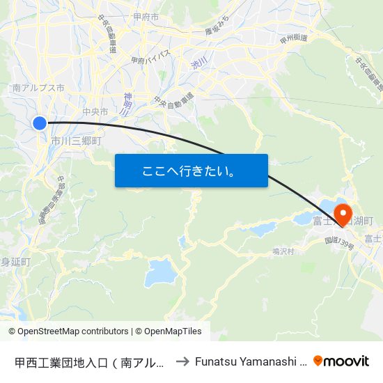 甲西工業団地入口（南アルプス市） to Funatsu Yamanashi Japan map