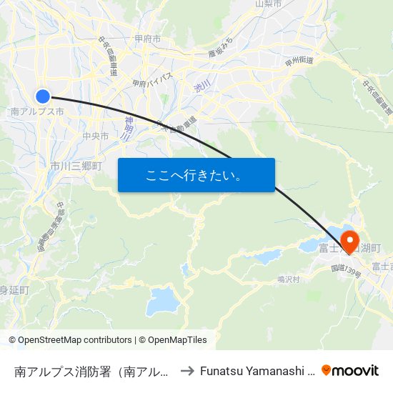 南アルプス消防署（南アルプス市） to Funatsu Yamanashi Japan map