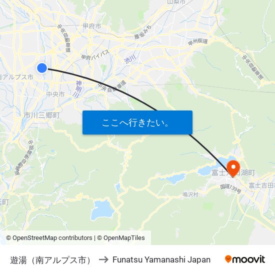 遊湯（南アルプス市） to Funatsu Yamanashi Japan map