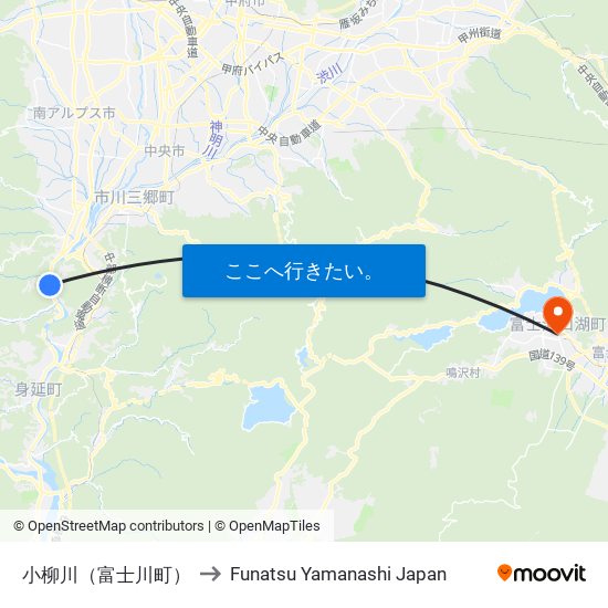 小柳川（富士川町） to Funatsu Yamanashi Japan map