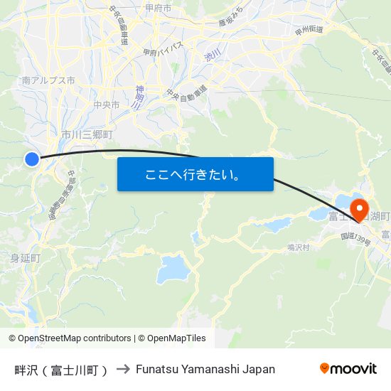 畔沢（富士川町） to Funatsu Yamanashi Japan map