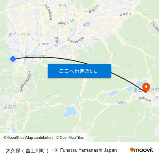 大久保（富士川町） to Funatsu Yamanashi Japan map