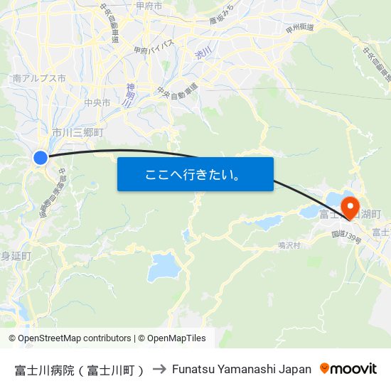 富士川病院（富士川町） to Funatsu Yamanashi Japan map