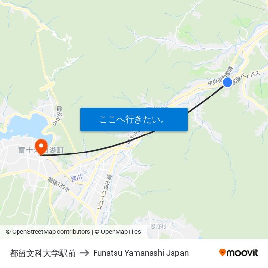 都留文科大学駅前 to Funatsu Yamanashi Japan map