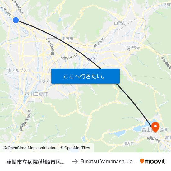 韮崎市立病院(韮崎市民バス) to Funatsu Yamanashi Japan map