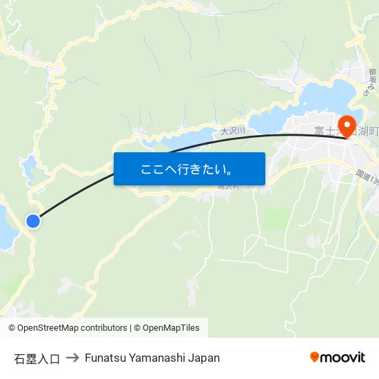 石塁入口 to Funatsu Yamanashi Japan map