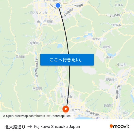 北大路通り to Fujikawa Shizuoka Japan map