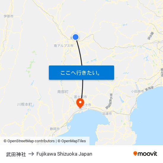 武田神社 to Fujikawa Shizuoka Japan map