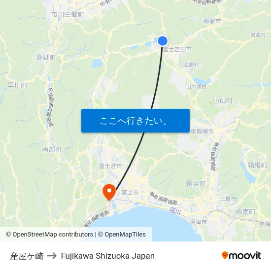 産屋ケ崎 to Fujikawa Shizuoka Japan map