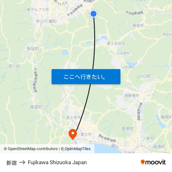 新宿 to Fujikawa Shizuoka Japan map