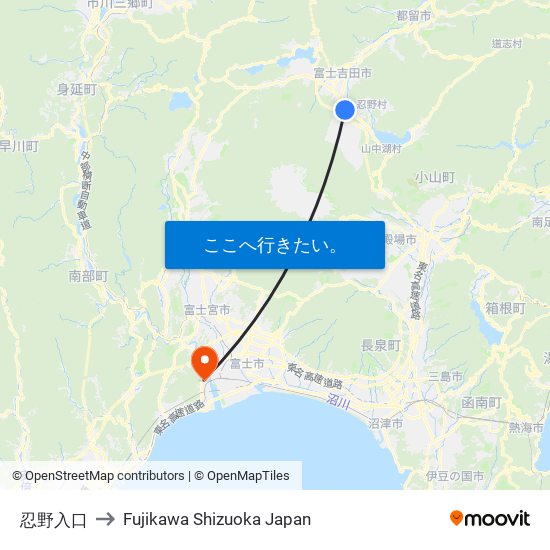 忍野入口 to Fujikawa Shizuoka Japan map