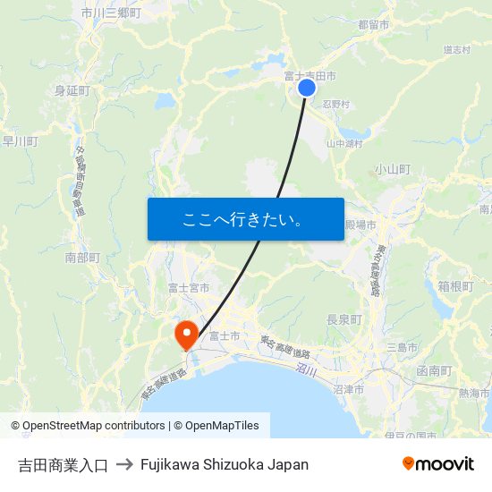吉田商業入口 to Fujikawa Shizuoka Japan map