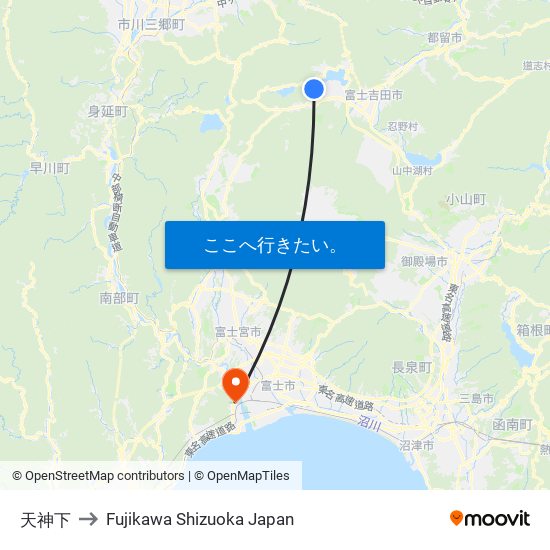 天神下 to Fujikawa Shizuoka Japan map