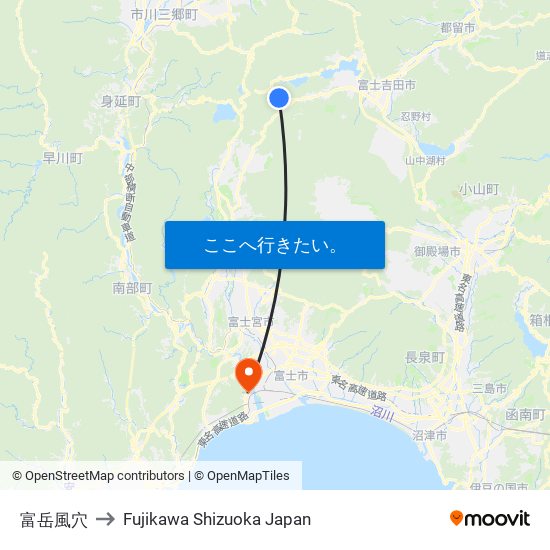 富岳風穴 to Fujikawa Shizuoka Japan map