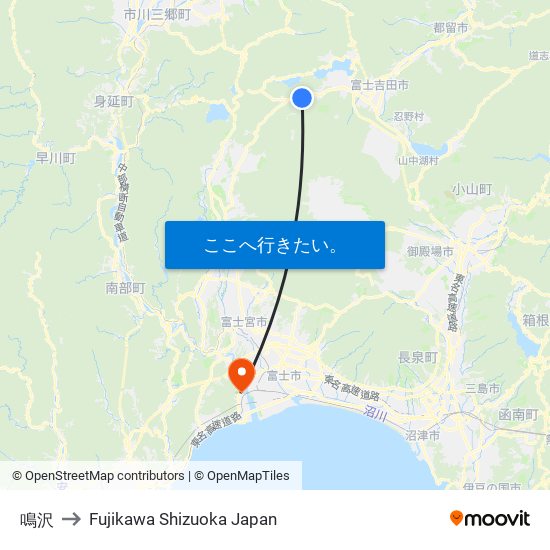 鳴沢 to Fujikawa Shizuoka Japan map