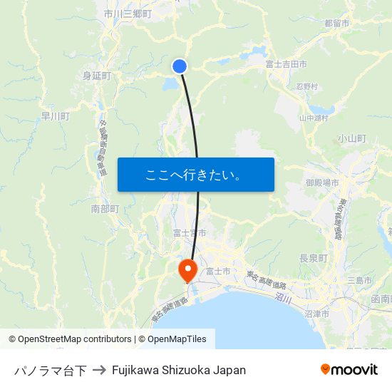 パノラマ台下 to Fujikawa Shizuoka Japan map