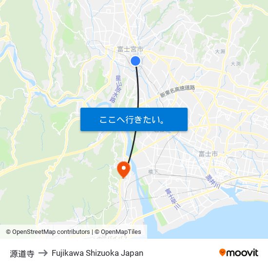 源道寺 to Fujikawa Shizuoka Japan map