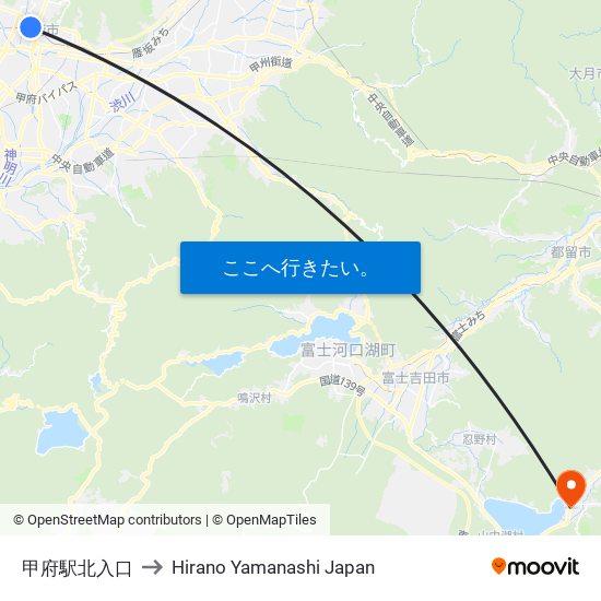 甲府駅北入口 to Hirano Yamanashi Japan map