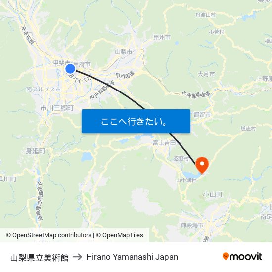 山梨県立美術館 to Hirano Yamanashi Japan map