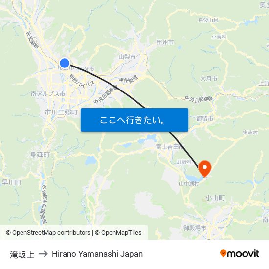 滝坂上 to Hirano Yamanashi Japan map