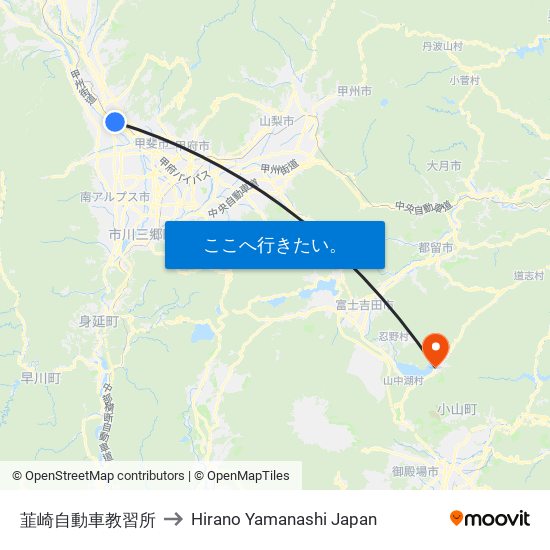 韮崎自動車教習所 to Hirano Yamanashi Japan map