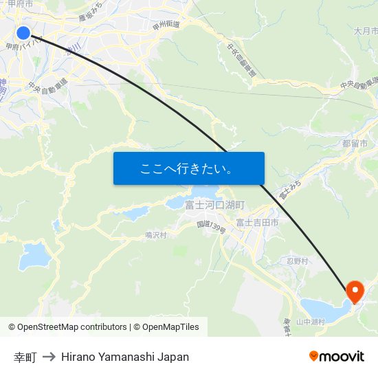 幸町 to Hirano Yamanashi Japan map