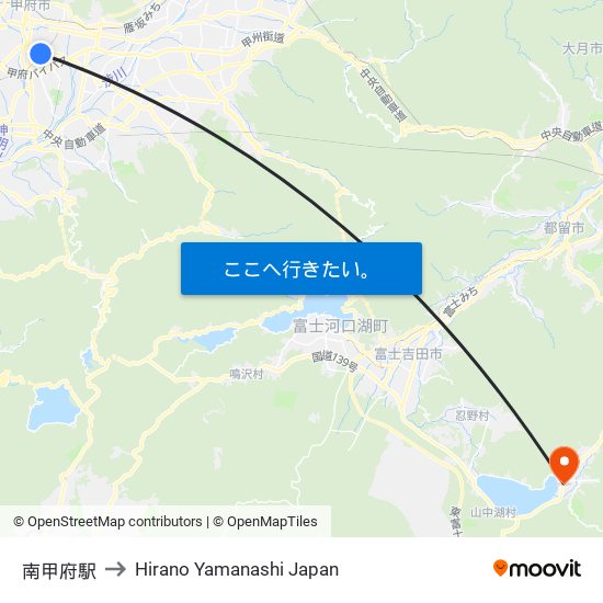南甲府駅 to Hirano Yamanashi Japan map