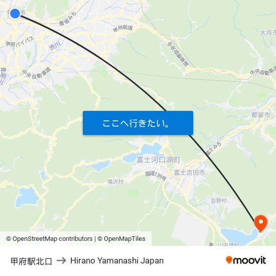 甲府駅北口 to Hirano Yamanashi Japan map
