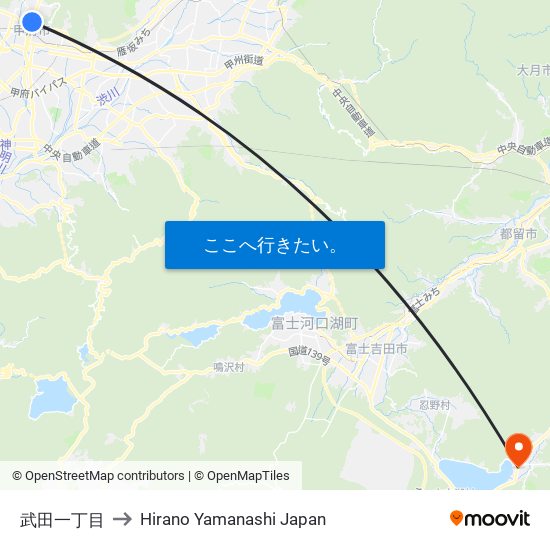 武田一丁目 to Hirano Yamanashi Japan map