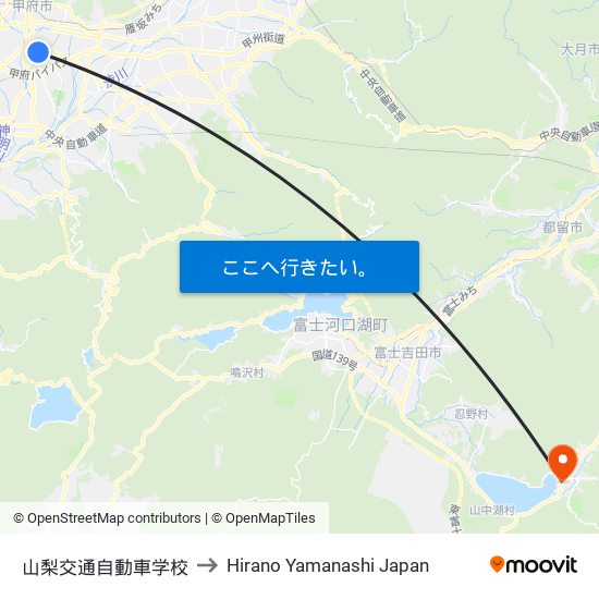 山梨交通自動車学校 to Hirano Yamanashi Japan map
