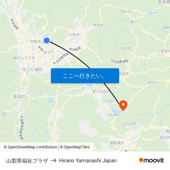 山梨県福祉プラザ to Hirano Yamanashi Japan map