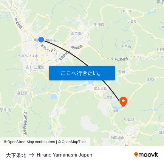 大下条北 to Hirano Yamanashi Japan map