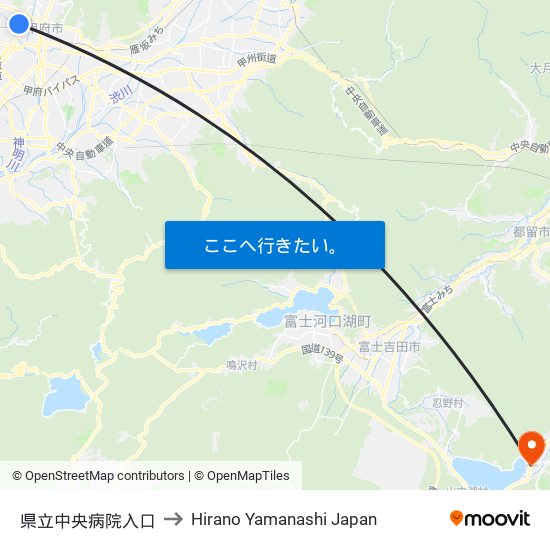 県立中央病院入口 to Hirano Yamanashi Japan map