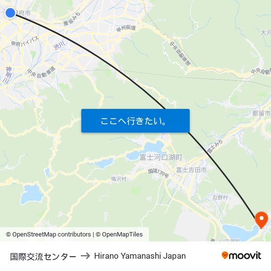 国際交流センター to Hirano Yamanashi Japan map