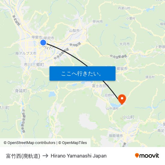 富竹西(廃軌道) to Hirano Yamanashi Japan map