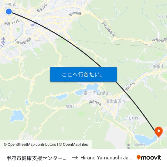 甲府市健康支援センター入口 to Hirano Yamanashi Japan map