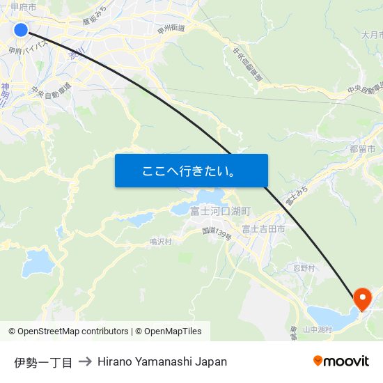 伊勢一丁目 to Hirano Yamanashi Japan map
