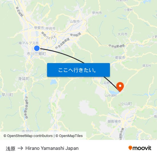 浅原 to Hirano Yamanashi Japan map