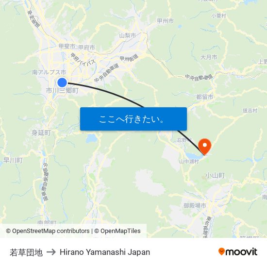 若草団地 to Hirano Yamanashi Japan map