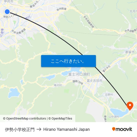 伊勢小学校正門 to Hirano Yamanashi Japan map