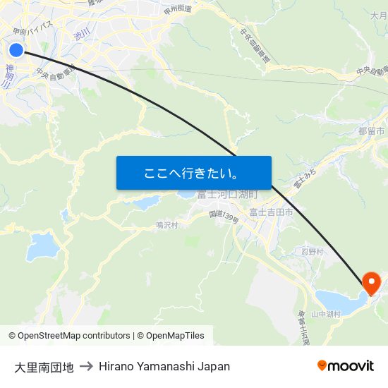 大里南団地 to Hirano Yamanashi Japan map