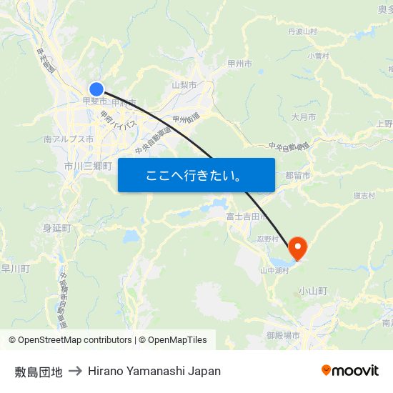 敷島団地 to Hirano Yamanashi Japan map