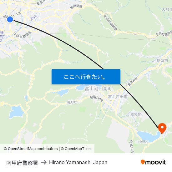 南甲府警察署 to Hirano Yamanashi Japan map