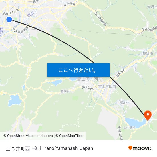上今井町西 to Hirano Yamanashi Japan map
