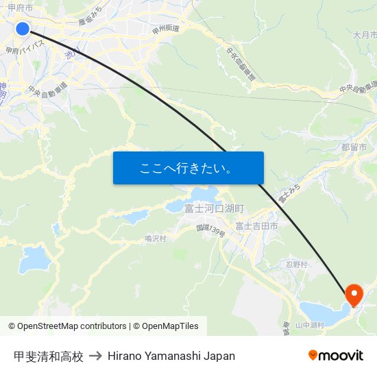 甲斐清和高校 to Hirano Yamanashi Japan map